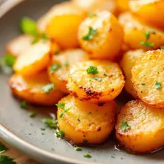 Assiette de pommes de terre sautées dorées et garnies de persil frais. Un délice croustillant et savoureux.