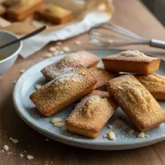Financiers dorés, parfaits pour une recette financier amande. Saupoudrés de sucre glace et d'amandes effilées, ils invitent à la gourmandise.