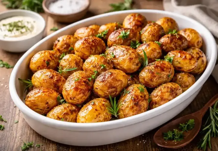 Pommes de terre grenaille dorées et croustillantes, préparées à l'airfryer, garnies de romarin frais. Un délice !