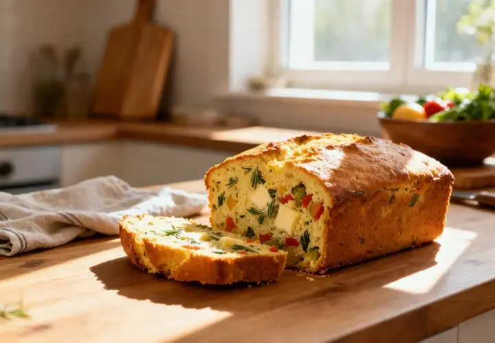 Un délicieux cake salé aux légumes et herbes, parfait pour une recette facile et savoureuse.