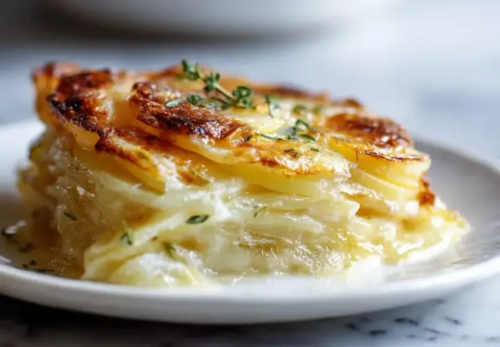 Gratin dauphinois aérien, croustillant et crémeux, préparé à la friteuse à air. Un délice !