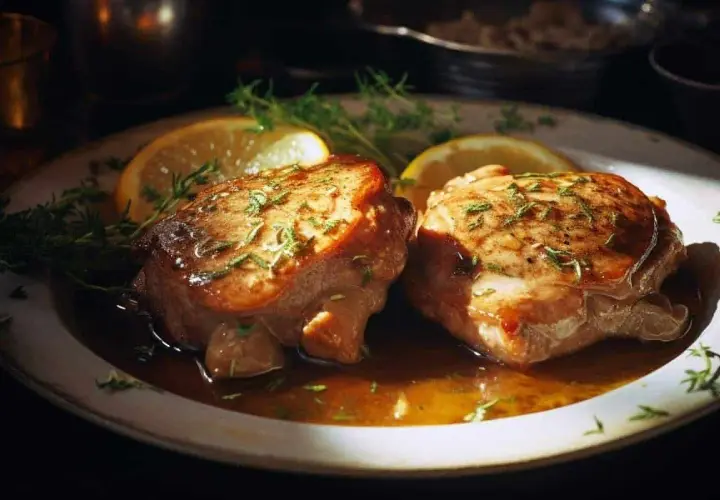 Deux paupiettes de veau savoureuses, nappées d'une sauce dorée, garnies d'herbes et de quartiers de citron. Un délice préparé au Cookeo.