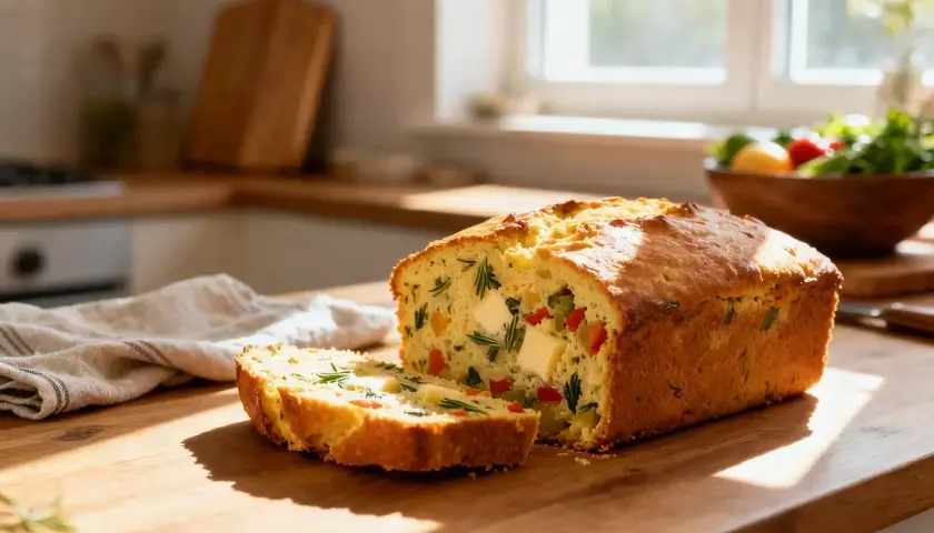 Un délicieux cake salé aux légumes et herbes, parfait pour une recette facile et savoureuse.