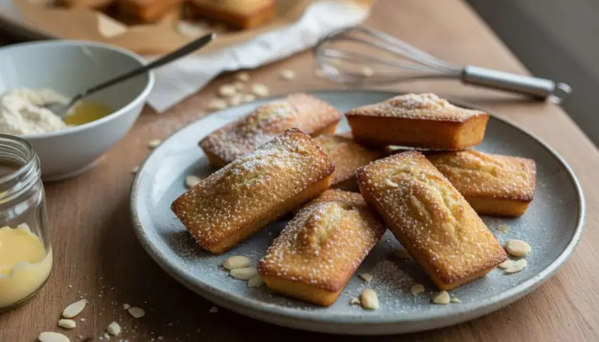 Financiers dorés, parfaits pour une recette financier amande. Saupoudrés de sucre glace et d'amandes effilées, ils invitent à la gourmandise.