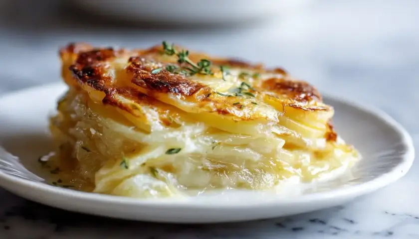 Gratin dauphinois aérien, croustillant et crémeux, préparé à la friteuse à air. Un délice !