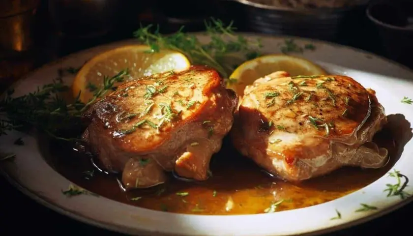 Deux paupiettes de veau savoureuses, nappées d'une sauce dorée, garnies d'herbes et de quartiers de citron. Un délice préparé au Cookeo.
