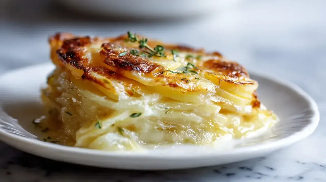 Gratin dauphinois aérien, croustillant et crémeux, préparé à la friteuse à air. Un délice !