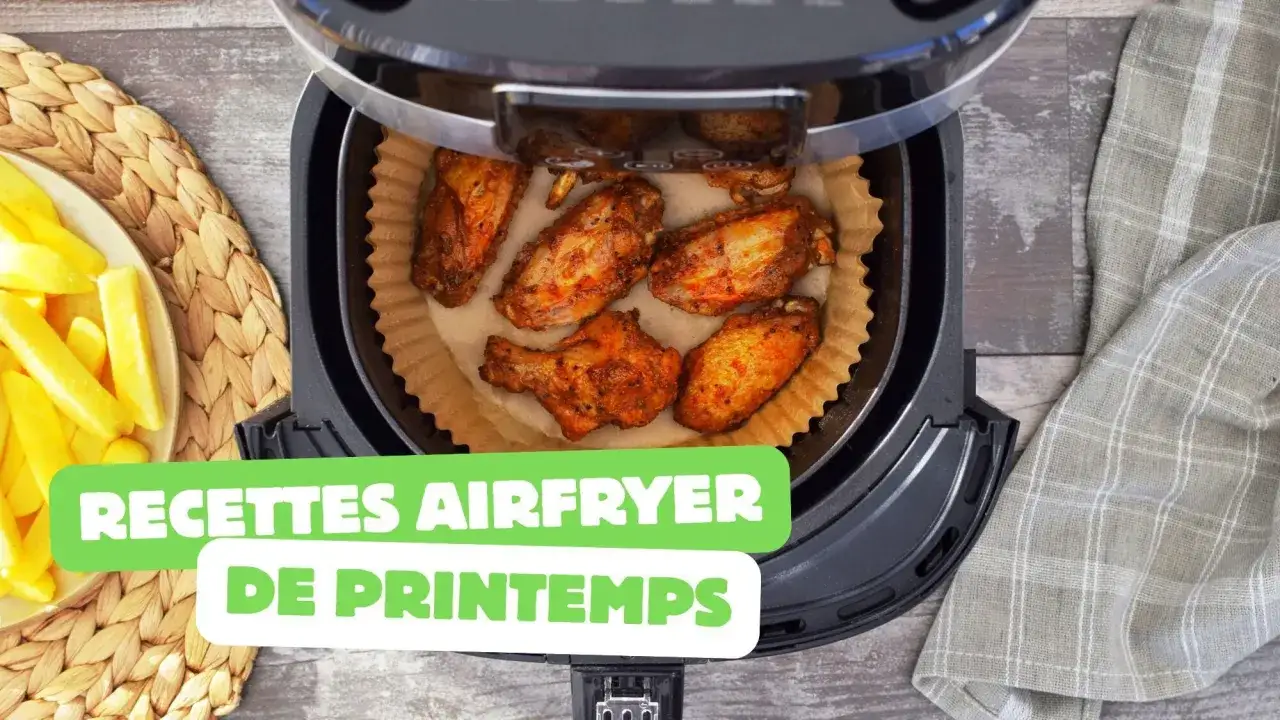 Ailes de poulet croustillantes dans un Airfryer Ninja, parfaites pour une recette de printemps.